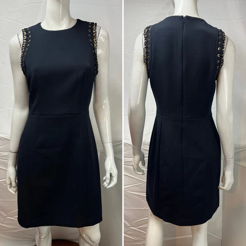 Abito tubino smanicato Michael Kors donna 4 blu navy oro dettaglio catena