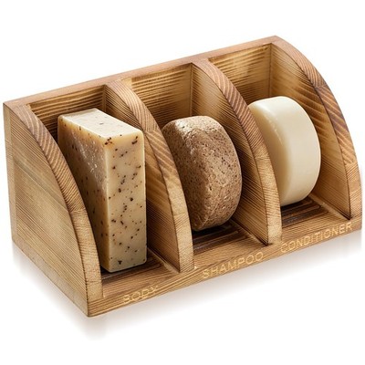 Ferrochef Wooden Shampoo Bar Holder Multi Bar Soap Dish with Self Draining, 3...