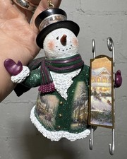 Thomas Kinkade Winter Wonderland Snowman Christmas Spirit 2004 Ornament EUC