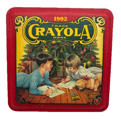 VTG Crayola 1992 Limited Edition Holiday / Christmas Square Multicolored Tin Box