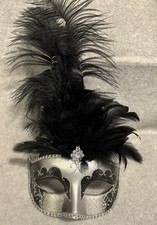 Luxury Silver Black Masquerade Mask Feathers Rhinestone Costume Party Venetian