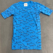 Hanna Andersson Short Sleeve Pajama Top Kids 10 Organic Cotton Blue Sharks