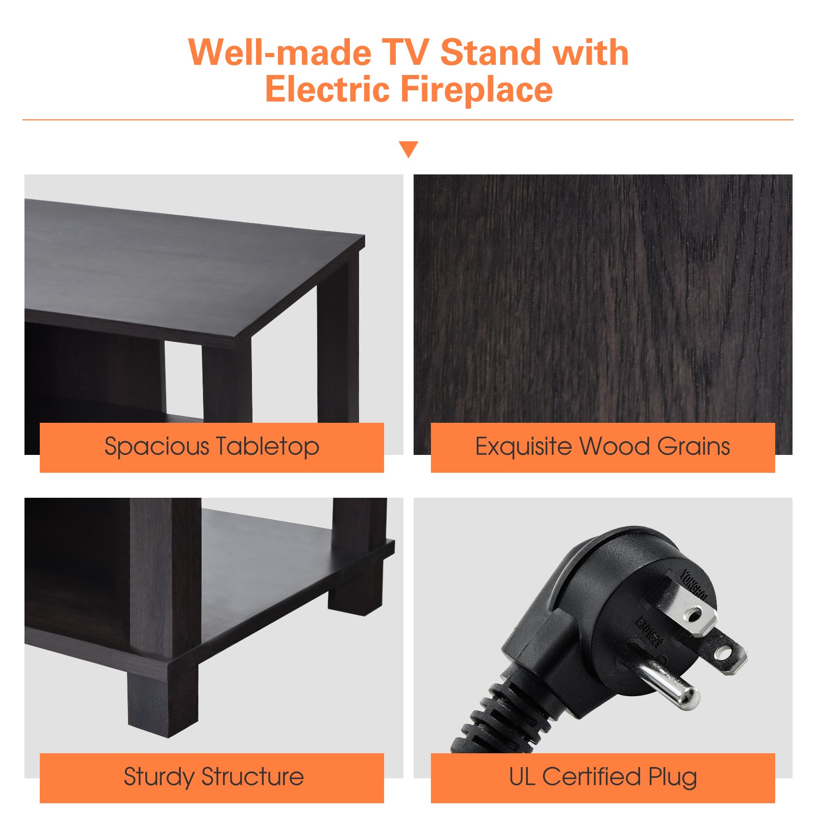 2-Tier TV Stand &Electric Fireplace Heater Home Cabinet Console For 65" TV