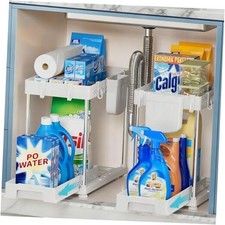 Under Kitchen Sink Organizer, 2-tier Under Sink Organizers and 2 Pack White