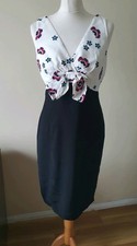 Ossie Clark London Pencil Dress Size 12 Black White Floral Just Below Knee