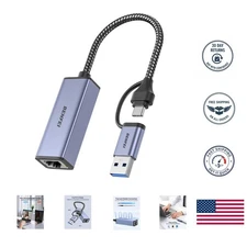 Durable USB 3.0 Ethernet Adapter with Aluminum Shell - Fast Network Connectivity