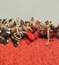 2 Pairs Felt Plaid Reindeer Garland  Primitive Farmhouse Country 72”