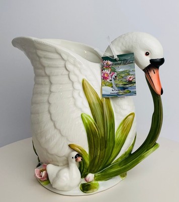 CornerRuby Swan and Lotus Ceramic Figurine   Handcrafted Pitcher & Tureen