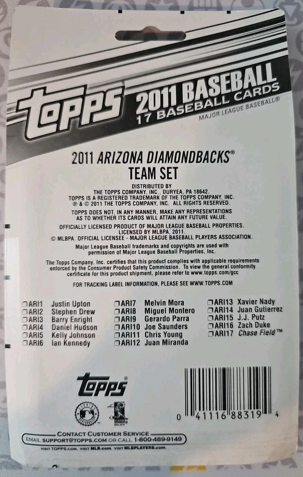 MLB Topps 2011 Arizona Diamondbacks Card Set Factory Sealed&taped New 17 Cards - Image 2 of 2