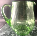 Uranium Glass Pitcher Vintage Green Optic Depression 7.5” Tall 5.5" Diameter