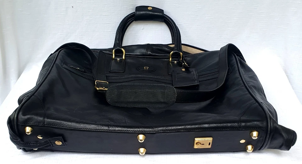 AIGNER Vintage Reise Kleidersack Travel Bag Leder schwarz 50x47 cm Trageriemen - Bild 2 von 4