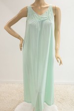Vintage Lorraine Long Nightgown Green Nylon Embroidered Roses M to L Grandmacore