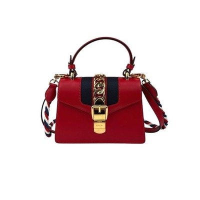 Gucci Tasche rot Leder Mini Web Sylvie Top Handle