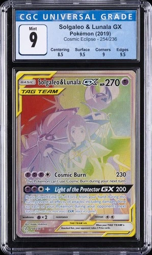 2019 POKEMON COSMIC ECLIPSE #254 SOLGALEO & LUNALA GX CGC 9