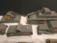 Vintage Lot WWII Cardboard Built-Rite Toys Military US Army Tanks Vehicles
