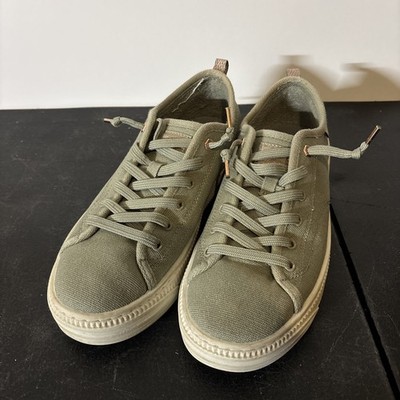 Skechers BOBS Copa Vegan Canvas Slip-Ons Olive Green Size 8 Women s