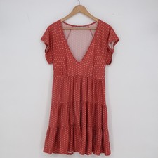 Urban Outfitters Dress Womens M Babydoll Red Floral V-Neck Mini Tiered Excellent