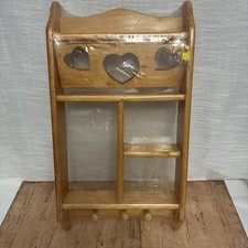 Vintage Wooden Heart Shelf/Shadowbox w 3 Pegs Wall Hanging Farmhouse/Cottage