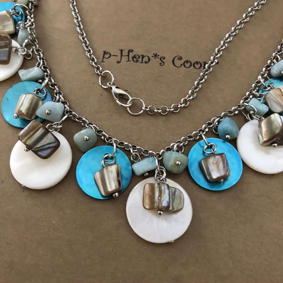 "Collar discos naturales madreperla con carcasa 16"" artesanal hecho a mano EE. UU. 1916" Foto 4 de 4