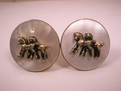 Horses Vintage WHITE MOP LARGE Cuff Links animal mare colt stallion gelding pony