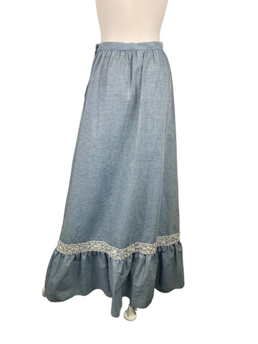 Cottage Core Vintage Bauern Rock Folk Prärie Boho Maxi Chambray Miss K 9/10 - Bild 10 von 20