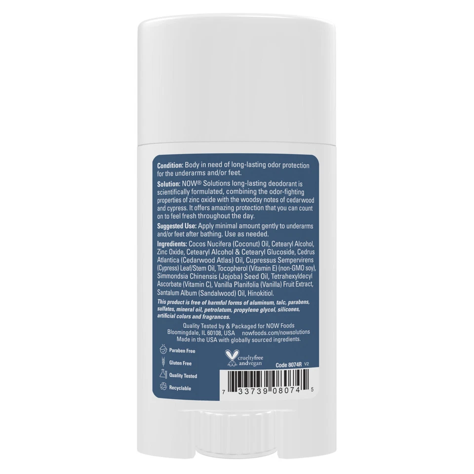 Desodorante en barra de larga duración NOW FOODS madera de cedro + ciprés 2,2 oz Foto 2 de 4