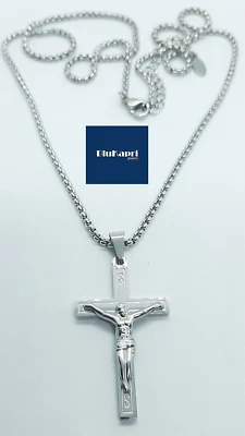 BLUKAPRI Collana uomo catena uomo con croce crocifisso. catena uomo placcata oro bianco