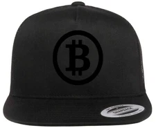 Bitcoin Logo Crypto Symbol Emblem Printed on Hat Flat Bill Yupoong Trucker Cap