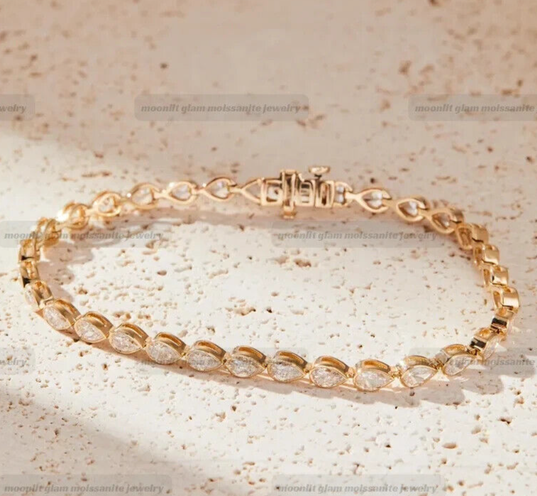 7.50 CTW Pear Cut Moissanite 14K Yellow Gold Plated Bracelet Gift For Her