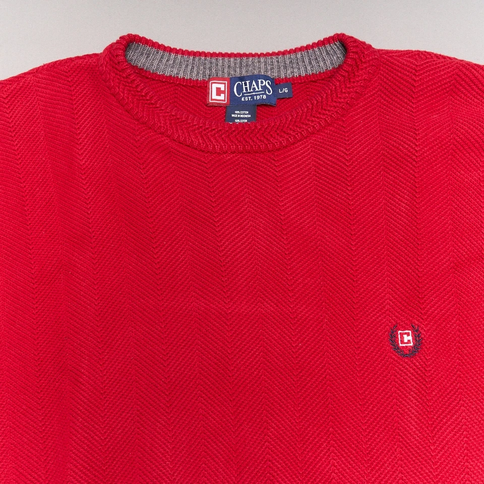 Suéter Chaps L Rojo Algodón Tejido con Cable Cuello Redondo Cresta Logo Foto 2 de 4