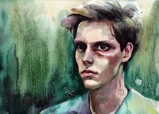Original Watercolor Painting Man Portrait Gothic Man Portrait Evan Peters Wall A