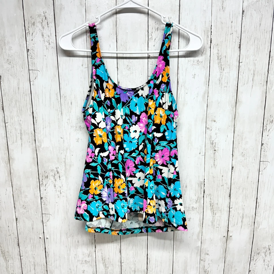 Camiseta de natación ORVIS para mujer talla 12 floral sin mangas playa verano azul neón tankini Foto 4 de 4