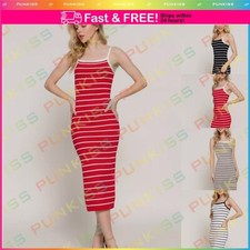 Women Sleeveless Straps Straight Neck Stripe Spring Sweater Clubwear Party Dress