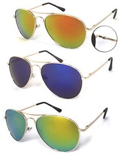 3 Pack Premium Quality Retro Pilot Sunglasses Gold Metal Frame Flash Lens