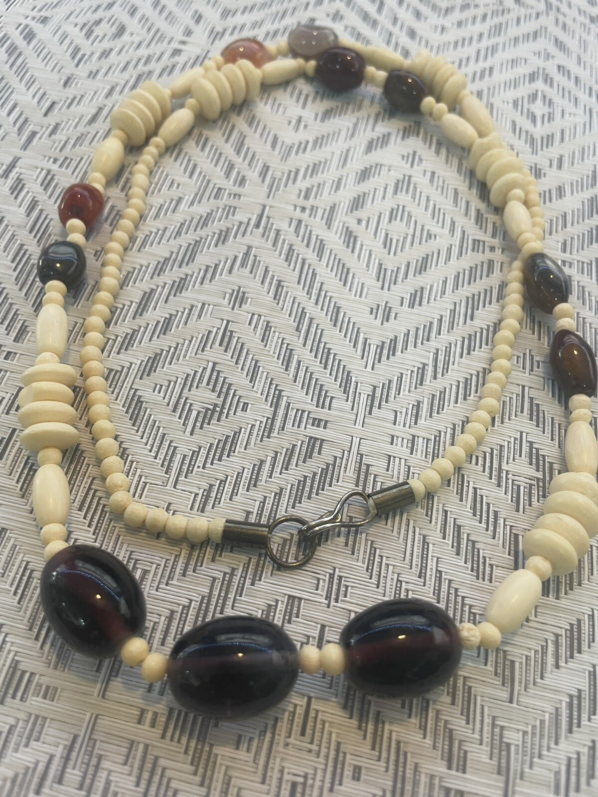 Vintage Crystal Beaded Bone Statement Necklace - image 1