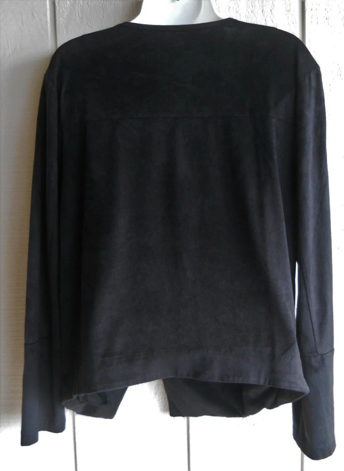 Womens Medium NY&C New York & Co Black Cropped Wrapped Faux Suede Jacket Bust 40 - Image 2 of 4