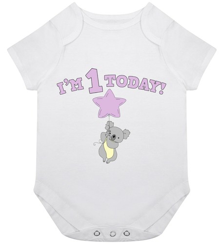 1st Birthday Baby Grow Babygrow Gift Birth Day Girl Boy Fun One Year Old 1 Today - Afbeelding 1 van 2