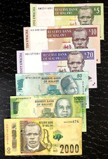 1989-2012 MALAWI - SET OF 5 NOTES - 5, 10, 20, 50, 1000, 2000 KWACHA - VF+/UNC