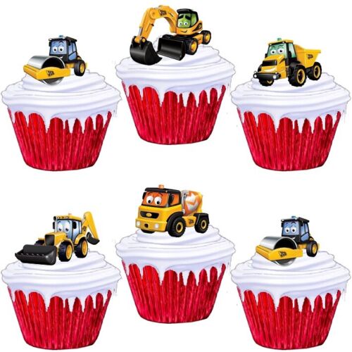 Digger Construction Jcb Stand Up Cup Cake Toppers Edible Party Decorations  | eBay