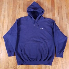 Vintage 90s Nike Embroidered Swoosh Made In USA Check Navy Blue Hoodie Size L