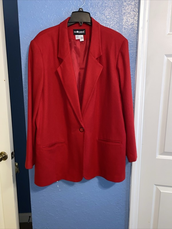 Sag Harbor Blazer Jacket Womens Size 24W Solid Red 100% Wool One Button Lined