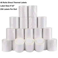 40 Rolls Direct Thermal Labels 4x6 Labels 250/Roll For Zebra 2844 Eltron ZP450