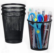 HappyHapi Mesh Pen Holder 4pcs, Black Pen Holder for Desk 2.48"D x 3.54"W x 4.33