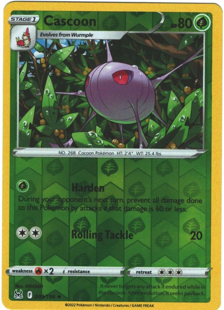 Cascoon 9/196 Lost Origin Reverse Holo Uncommon Pokemon Card TCG 009/196 Pokémon