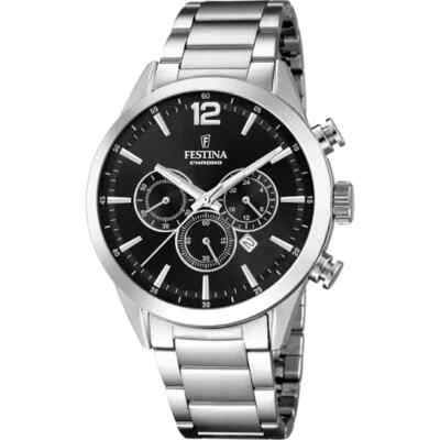 Festina Timeless 203438 Men's Silver Steel Strap Chronograph Dial Wristwatch