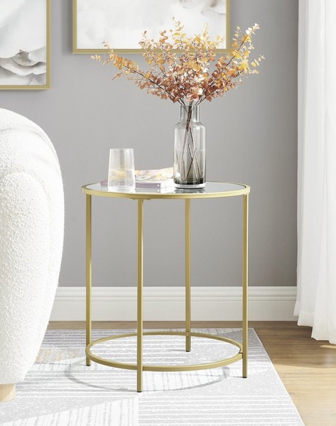 Nachttisch Rund Beistelltisch Sofatisch Couchtisch Robustes Hartglas Gold TGL20G-image