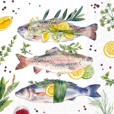 20 Servietten Delicious Fish - Fisch mit Zitrone 33x33cm