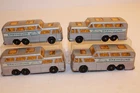 Four (4) Vintage Matchbox Lesney 1960's GMC Greyhound Coach Bus #66 BPW