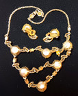 Rare Vintage Hollycraft 1952 Orange Topaz Rhinestone Necklace Clip Earrings Set — photo 7