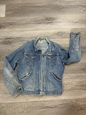 WRANGLER Blue Bell 1950s 8MZ Denim Zip-Up Vintage Blue Jacket Size